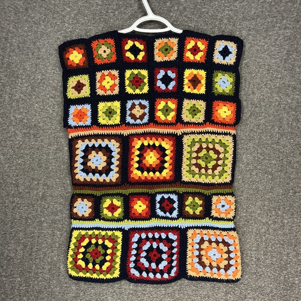 Vintage Handmade Granny Square Crochet Tank Top Women's Small Hippie Colorblock - Picture 10 of 10